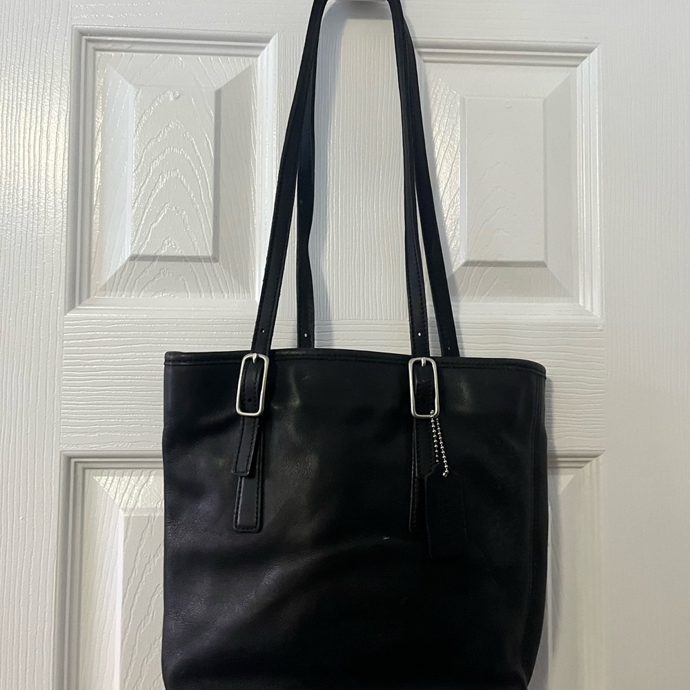 Vintage Coach Black Leather Tote Bag